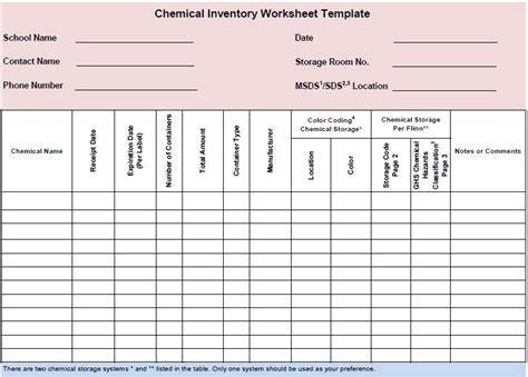 Chemical Inventory List Templates - Printable Samples - raincitystudios.com