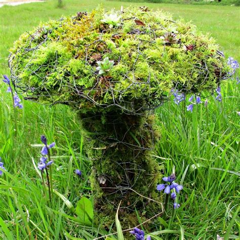 Chicken Wire and Moss Toadstool Living Sculpture - muktibox.com