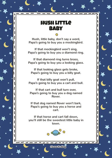 CHILDREN - HUSH, LITTLE BABY LYRICS - SongLyrics.com