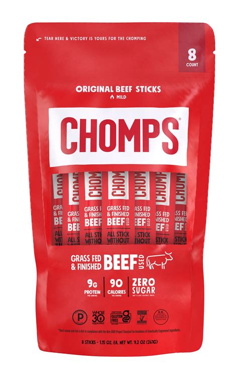 CHOMPS MINI Grass Fed Beef Jerky Meat Snack Sticks, Keto, …