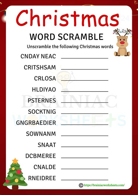 CHRISTMAS WORD SCRAMBLE English ESL Worksheets for distance learning