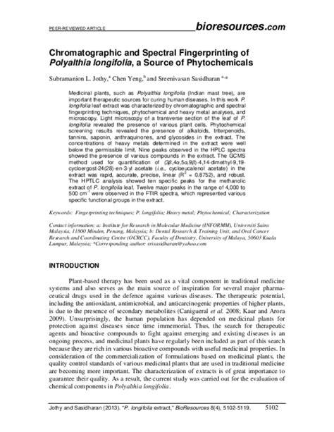 Chromatographic and spectral fingerprinting of Polyalthia longifolia, a ... - raincitystudios.com