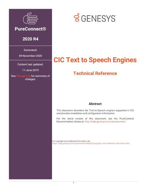 CIC Text to Speech Engines Technical Reference - Genesys