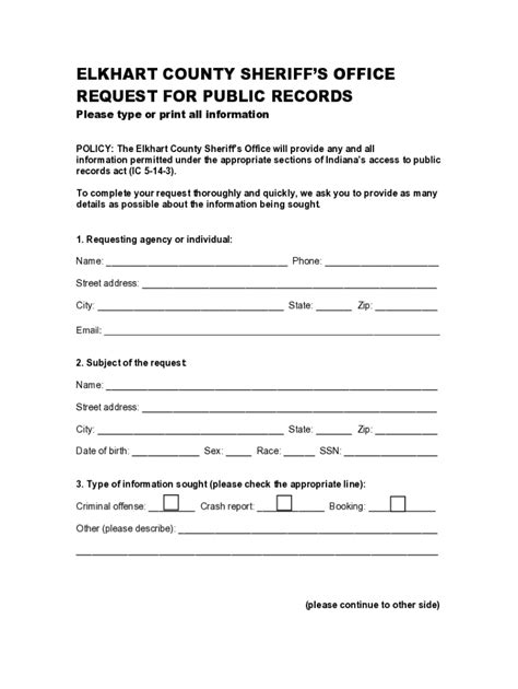 CITY OF ELKHART ACCESS TO PUBLIC RECORDS – REQUEST …