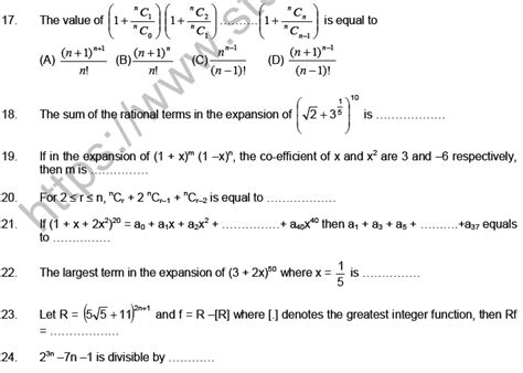Class 11 Mathematics Binomial Distribution MCQs Set 03 - wintechmobiles.com