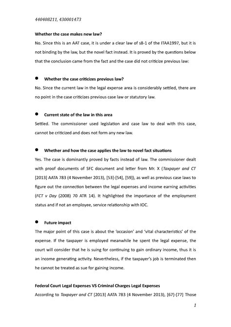 CLAW3201 Case Analysis S 22014 - Australian Taxation System