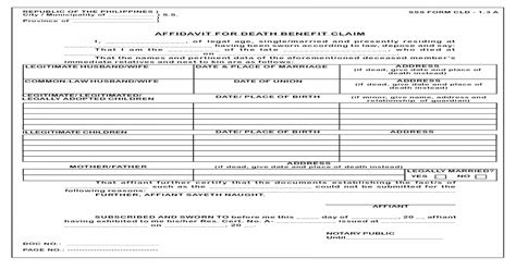 CLD 1.3 A Affidavit for Death Claim Benefits - Forms Philippines