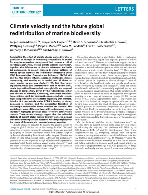 Climate velocity and the future global redistribution of marine ... - raincitystudios.com