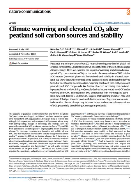 Climate warming and elevated CO2 alter peatland soil carbon ... - Nature - muktibox.com