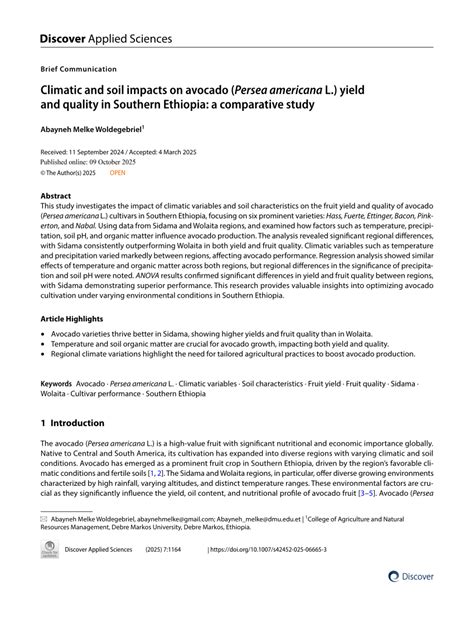 Climatic and soil impacts on avocado (Persea americana L.) yield and ... - raincitystudios.com