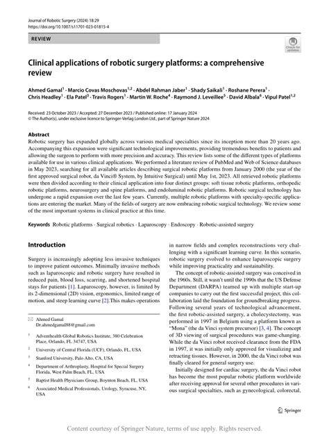 Clinical applications of robotic surgery platforms: a ... - Springer - raincitystudios.com