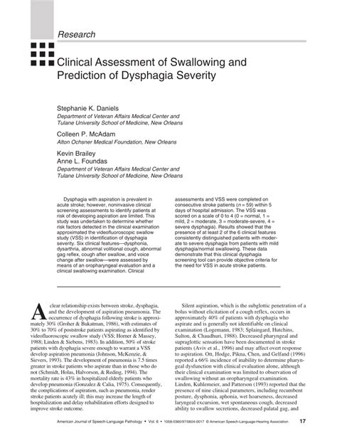 CLINICAL EVALUATION OF SWALLOWING AND DYSPHAGIA …