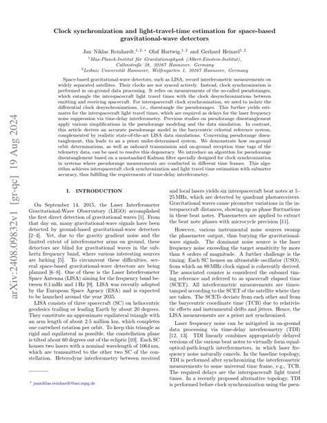 Clock synchronization and light-travel-time estimation for space-based ... - wintechmobiles.com