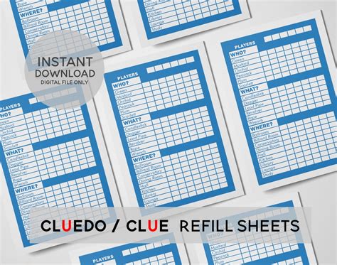 CLUEDO Replacement Score Sheets CLUE Detective Score Cards Etsy UK