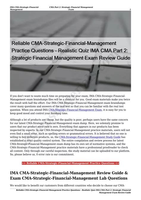 CMA-Strategic-Financial-Management Test Testking