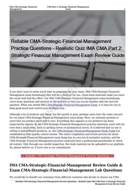 CMA-Strategic-Financial-Management Probesfragen
