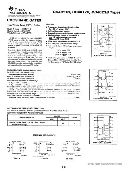 CMOS NAND CD4011 PDF