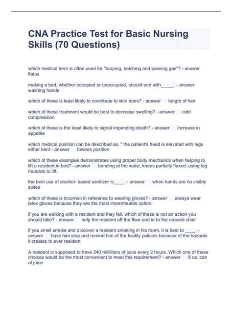 CNA Practice Test for Basic Nursing Skills Questions with Accurate