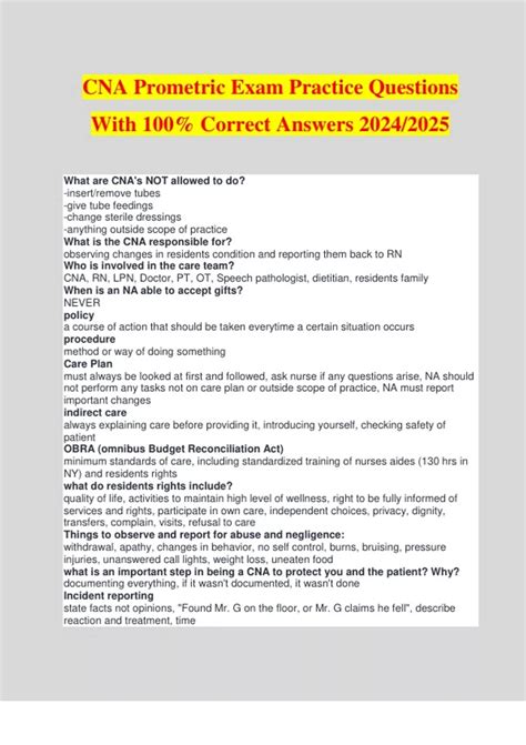 CNA Prometric Practice Test 2024 (20 Questions with Explained Answers