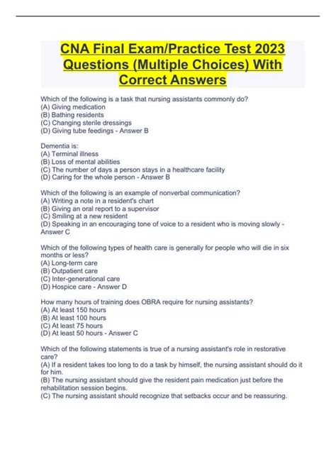 CNA final exam with Questions and Answers