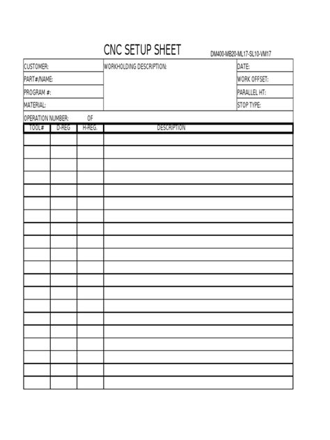CNC Setup Sheet PDF