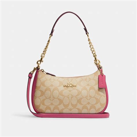 COACH Shoulder Bag Pink Dark brown leather [USED] eBay