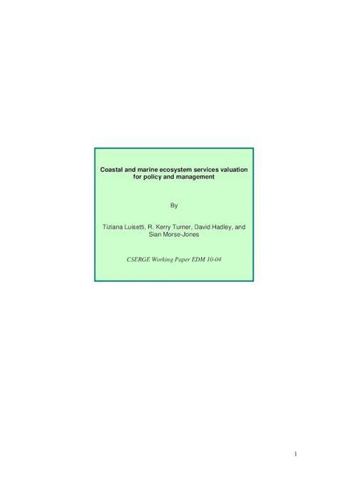 Coastal and marine ecosystem services valuation for policy and ... - raincitystudios.com