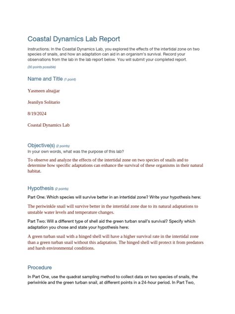 Coastal Dynamics Lab Report (pdf) - Course Sidekick - muktibox.com