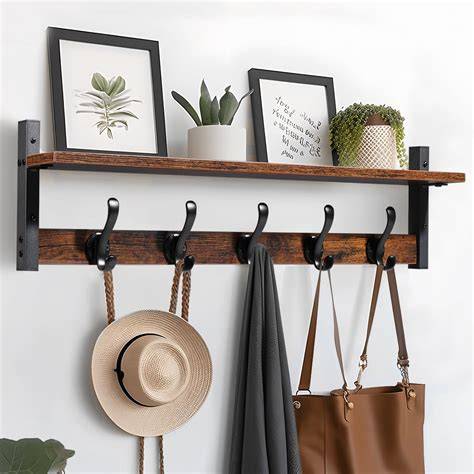 Coat Rack Wall Mount Shelf, 29" Long Entryway Shelf with 6 Hooks, Coat ... - raincitystudios.com