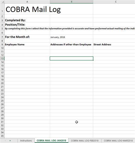 COBRA Mail Log HR Helper
