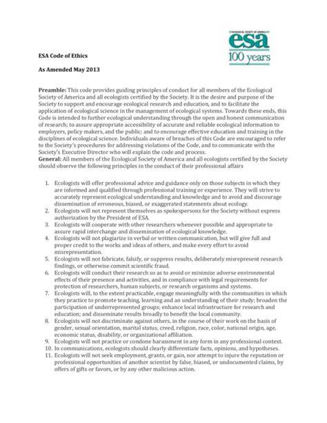 Code of Ethics – Ecological Society of America - ESA - raincitystudios.com