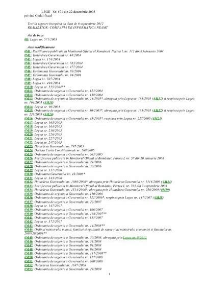 CODUL FISCAL 22/12/2003 - Portal Legislativ - XAMPP