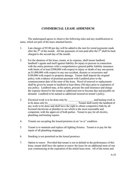 COMMERCIAL LEASE RIDER in Word and Pdf formats page 2 of 3