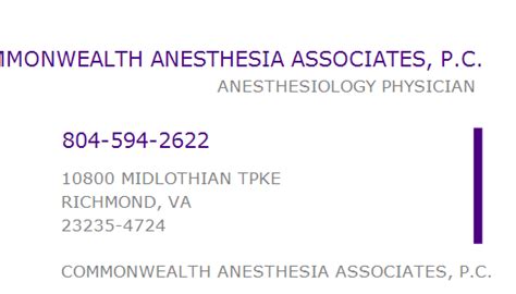 COMMONWEALTH ANESTHESIA ASSOCIATES, P.C. NPI …