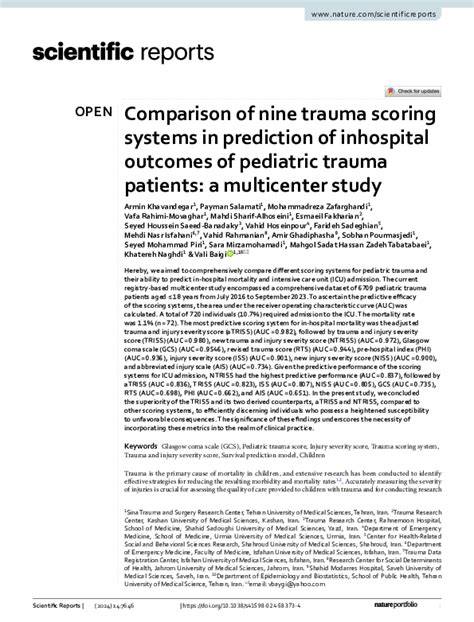 Comparison of nine trauma scoring systems in prediction of ... - Nature - coolestguyplanet.net