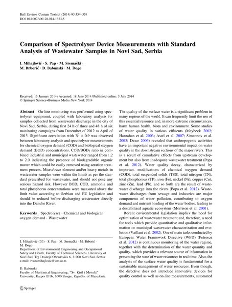 Comparison of Spectrolyser Device Measurements with Standard … - raincitystudios.com