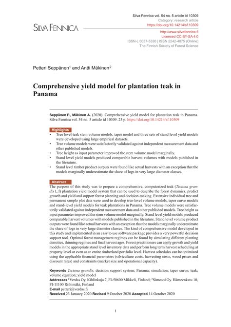 Comprehensive yield model for plantation teak in Panama - raincitystudios.com