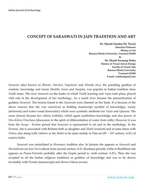 CONCEPT OF SARASWATI IN JAIN TRADITION AND ART