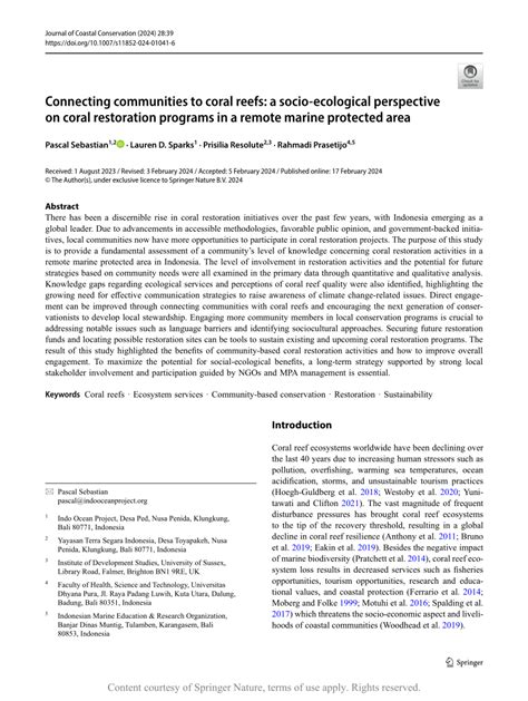 Connecting communities to coral reefs: a socio-ecological ... - Springer - muktibox.com