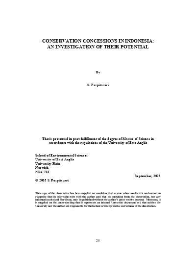 Conservation Concessions in Indonesia: An Investigation of Their - raincitystudios.com