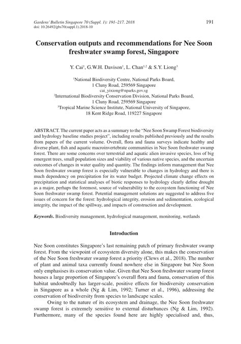 Conservation outputs and recommendations for Nee Soon freshwater swamp ... - raincitystudios.com