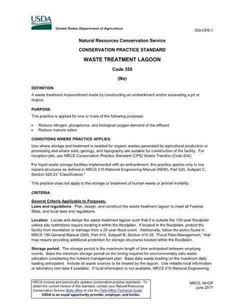 Conservation Practice Standard Waste Treatment Lagoon (Code 359) - raincitystudios.com