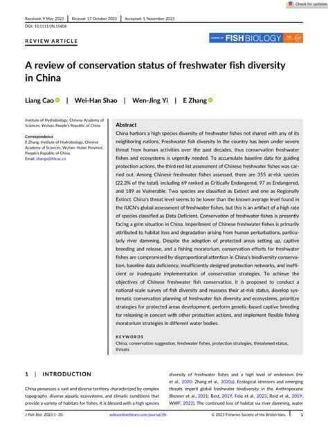 Conservation status of Chinese freshwater fishes and quantitative ... - muktibox.com