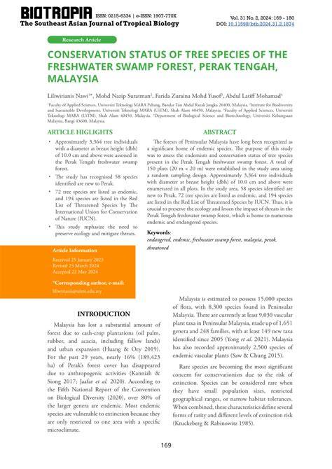 CONSERVATION STATUS OF TREE SPECIES OF THE FRESHWATER SWAMP FOREST ... - raincitystudios.com