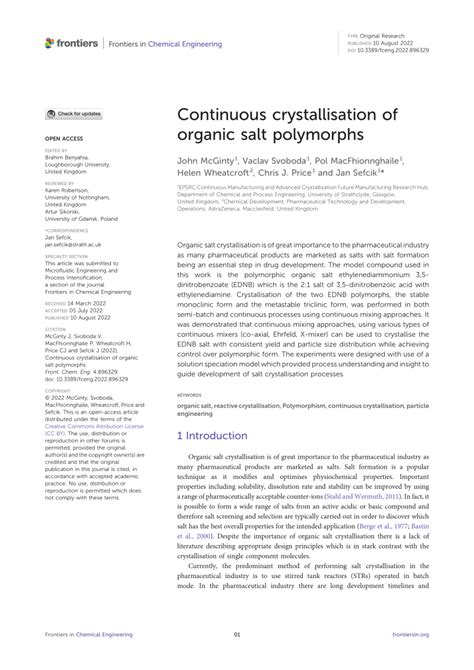 Continuous crystallisation of organic salt polymorphs - Frontiers - wintechmobiles.com