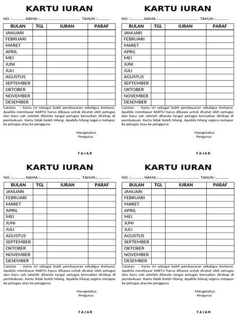Contoh Kartu Iuran Sampah RT 03 | PDF | Perjalanan - raincitystudios.com