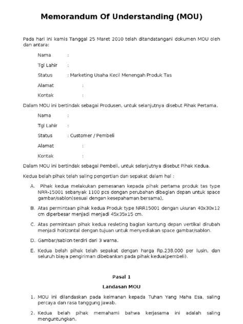 Contoh MOU dan Kumpulan Template MOU - raincitystudios.com