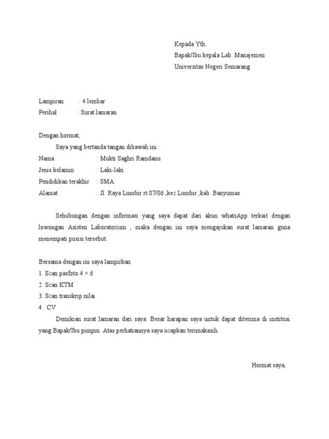 contoh surat lamaran asisten laboratorium - elchoricharrua.com