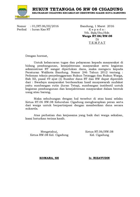 Contoh Surat Pemberitahuan Iuran Sampah - raincitystudios.com
