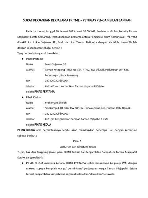 Contoh Surat Perjanjian Pengambilan Sampah - raincitystudios.com